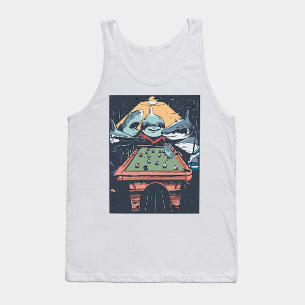 Sharks Playing Pool Billard Tank Top by Watersolution